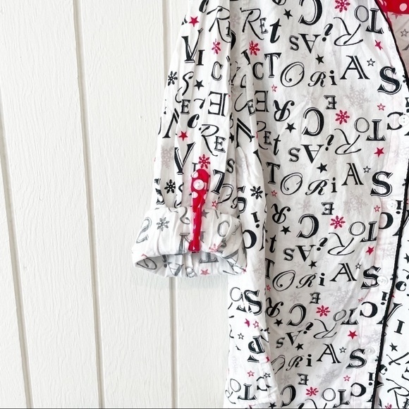 Victoria's Secret White, Black, and Red Snowflake Flannel Pajama Shirt - Picture 7 of 9